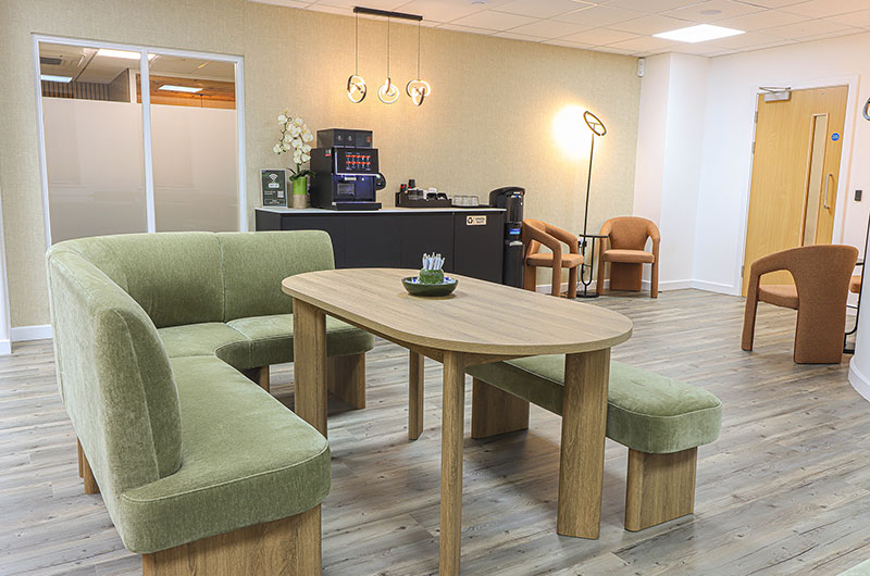 Lambourne House Reception Area Coffee Machine and Seated Area
